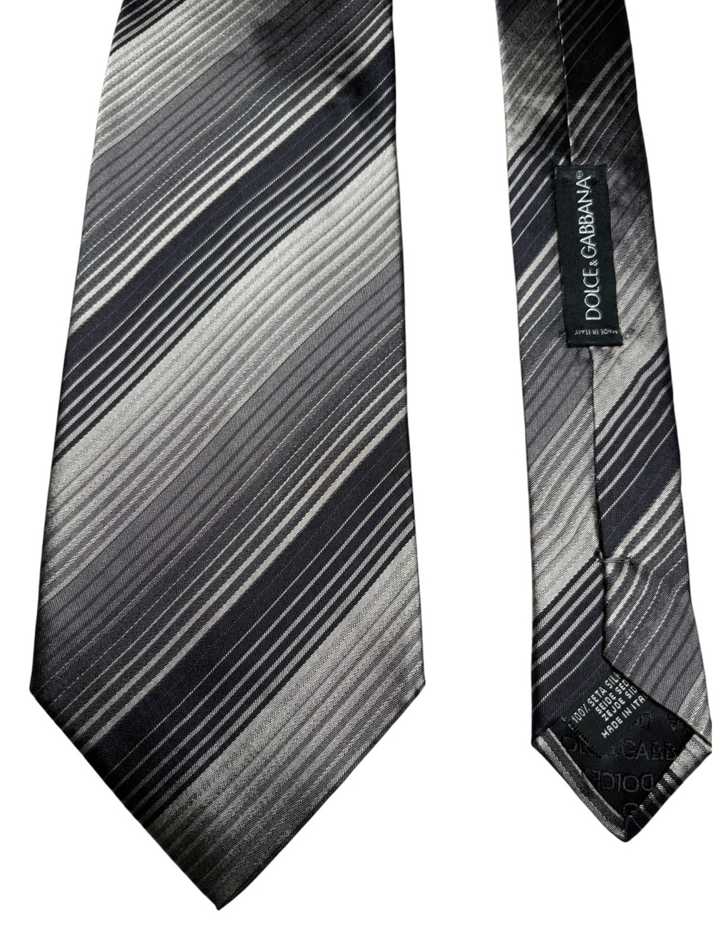 Dolce & Gabbana Silk Gray Black Striped Made in Italy Designer Tie